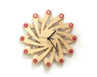 Natural wood clock: nature-inspired wall decor / Double-lined wood wall clock // Galaxy red handmade wall clock by ardeola