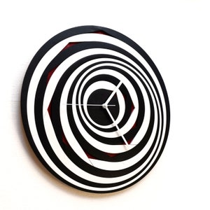 Black and white wall clock: wood wall decor // The Black Hole wall clock with virtual absorption effect
