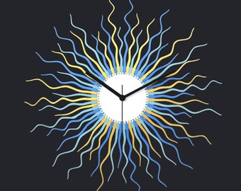Medusa Blue and Gold Starburst Wall Clock: Mid-Century Modern Decor