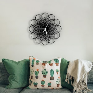 Modern black wall clock: handmade wall decor / geometric wooden wall clock // Rings black wall clock in 3 sizes