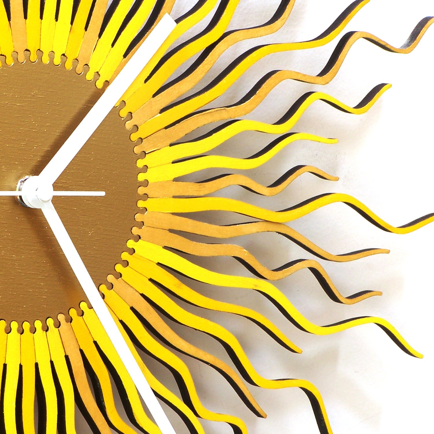 Large unique gold wall clock: unusual Sun wall clock / Sunburst, starburst yellow and gold clock // Medusa gold wood wall clock