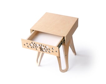 Table de chevet en bois avec tiroir peint à la main / Table de chevet en bois fait main « Robot dots »