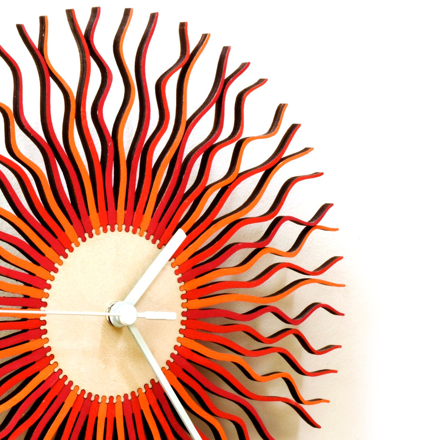 Stylish modern sunburst wall clock in shades of red and Etsy