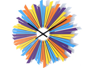 Organic handmade wooden wall clock with multicolor dial - The Comet