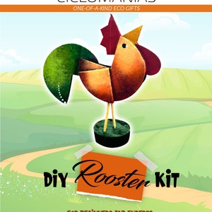 Kit de bricolage pour coq. Kit créatif composé de boîtes en carton recyclées. Une activité familiale amusante. Exprimez-vous avec ces kits de démonstration captivants.