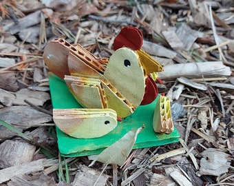 Rooster, Hen and chicks cardboard sculpture collection.