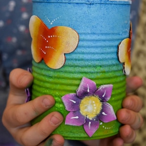 Butterflies Penholder / Upcycled Tin can/ Fish/Turtles/Bunnies/ Home office décor/ Animal lover/Colorful cylinder/ eco gifts