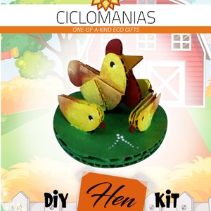 Kit de gallina para hacer tú mismo/ Escultura de cartón reciclado/ Regalo personalizado/ Patrones y kits de instrucciones/ Todas las herramientas seguras para niños/ Regalo ecológico/ Arte con cartón