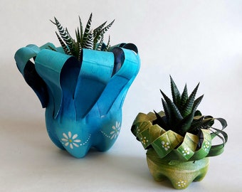 Planters/Flowerpots/Upcycled Plastic Pots/Indoors planters/Herb planters/Indoor garden/Sending love/Home décor/Office décor