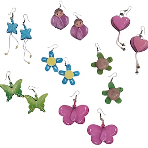 Boucles d'oreilles pendantes/boucles d'oreilles en carton recyclé/papillon monarque/fleurs/anges/étoiles/tortues/papillons/boucles d'oreilles légères coeurs