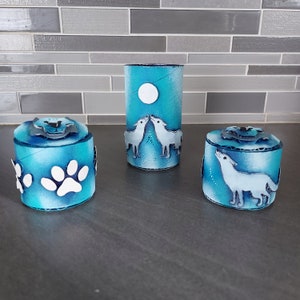 Upcycled Wolf Dream Box or Penholder: Recycled Cardboard & Tin Can Gift