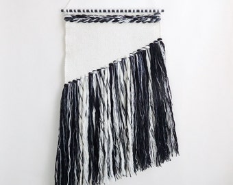 Black white tapestry woven wall weaving wall hanging, wall weaving, handwoven wall hanging, hanging decor, gift for dad, fathers day gift