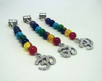 Dread bead with chakra pendant and ohm symbol / mixed semiprecious stones