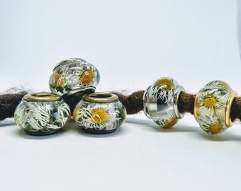 Dread beads with daisies / natural beads / dread beads dreadlock beads / beard beads / dreadlock beads