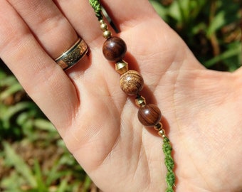 Macrame bracelet "Three wishes" with jasper beads in wood look