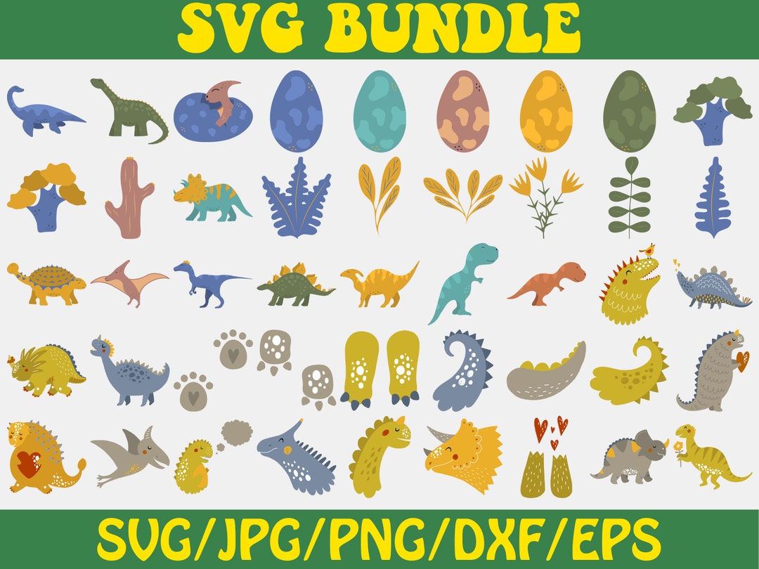 40+ Digital PNG Bundle, Cute Cartoon Dinosaur SVG Bundle, PNG for ...