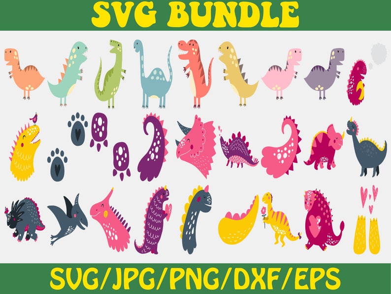 40+ Digital PNG Bundle, Cute Cartoon Dinosaur SVG Bundle, PNG for ...