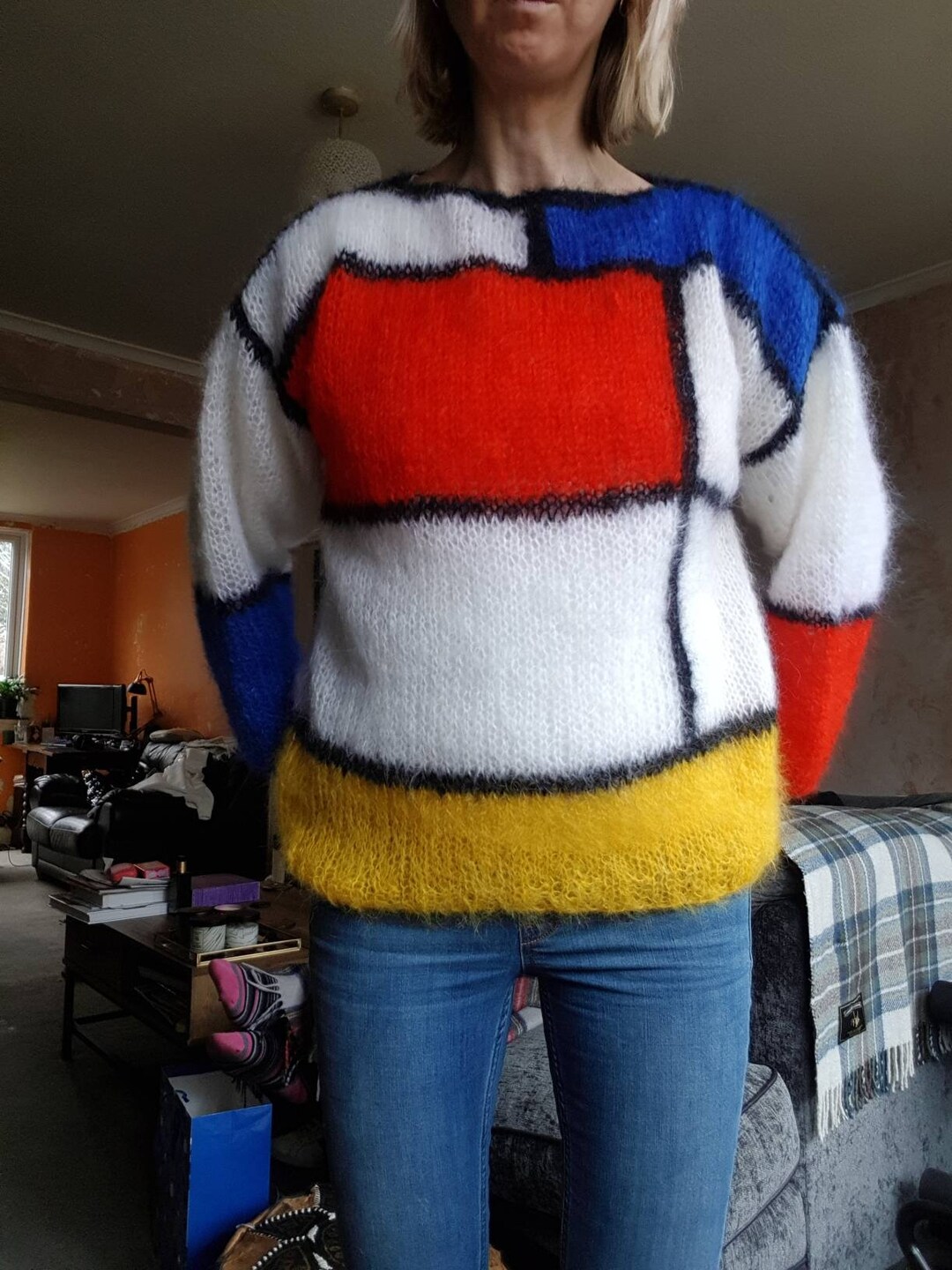 Modrian Jumper MADE TO ORDER- Hand Made Mondrian Style Mohair Jumper, Soft and ...