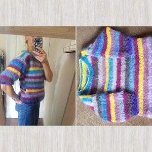 Hand made mohair jumper, soft and lightweight, multicolored, size S/M