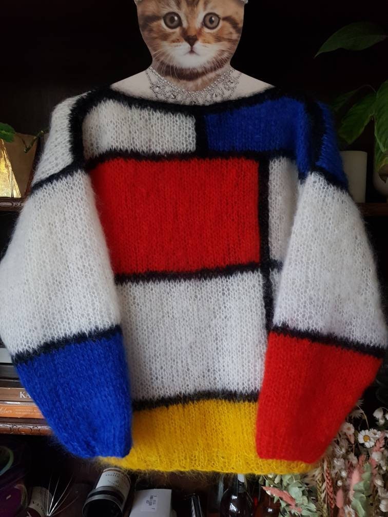 Modrian Jumper MADE TO ORDER- Hand Made Mondrian Style Mohair Jumper, Soft and ...
