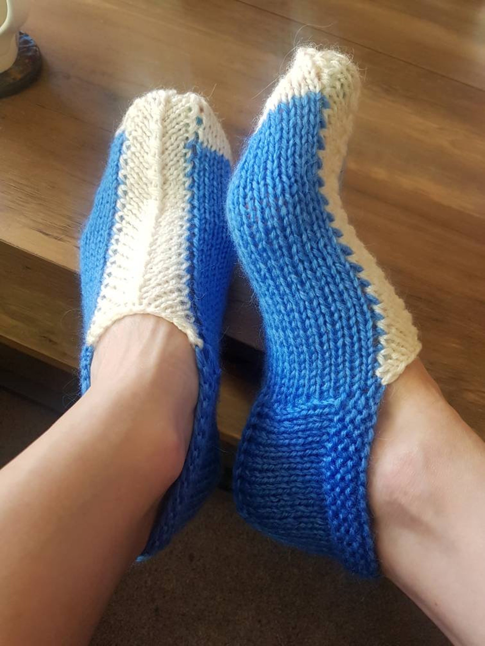 Hand Knitted Bed/ Slipper Ankle Socks in Blue Wool Mix size | Etsy