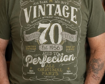Vintage 70th Birthday T-shirt For Him, Aged To Perfection, Vintage 1956, Funny Grandpa Birthday Gift, Original Parts Birthday Shirt 70-1956