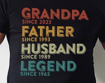 Personalized Grandpa Shirt, Father's Day Dad Shirt, Grandpa Father Husband Legend, Grandfather Custom Dates, Dad Birthday Gift for Men, 60th