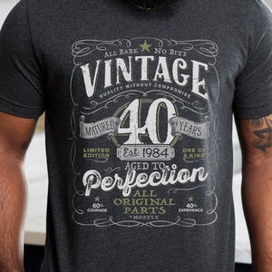 40th Birthday Shirt For Men, Born in 1984 - Vintage 1984 Birthday Gift for Him, Aged To Perfection Mostly, T-shirt Gift idea.  V-40-1984