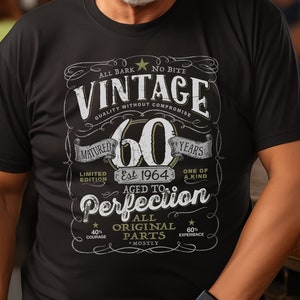 60th Birthday Gift For Men, 1964 Birthday Shirt, Vintage Aged To Perfection, Vintage 1964 Birthday Shirt for Dad, Original Parts V-60-1964 image 1