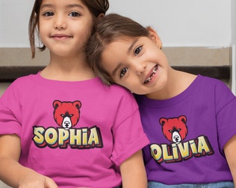 Nom de fille ou de garçon personnalisé, ourson mignon, ensemble de famille assorti, chemise personnalisée pour enfants, haut de bébé pour tout-petits, T-shirt pour bébé papa ours assorti