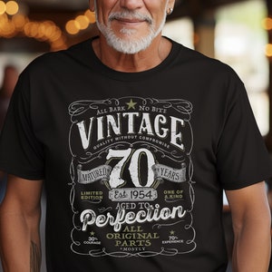 Vintage 70th Birthday T-shirt For Him, Aged To Perfection, Vintage 1954, Funny Grandpa Birthday Gift, Original Parts Birthday Shirt 70-1954