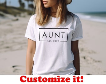 Custom Aunt Est 2024 T-Shirt, Personalized Aunt Est 2023 Shirt, Shirt For New Aunt, Birthday Gifts, Custom Family Shirts, New Aunt Tee 2024