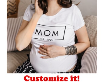 T-shirt personnalisé Mom Est 2024, chemise mignonne maman Top Est 2023, chemise pour nouvelle mère, cadeaux de fête des mères, anniversaire pour maman, nouveau tee-shirt bébé ME-2024
