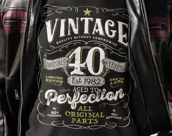 40th Birthday Shirt For Men and Women born in 1982 - Vintage Est 1982 Aged To Perfection Mostly Original Parts T-shirt Gift idea.  V-40-1982