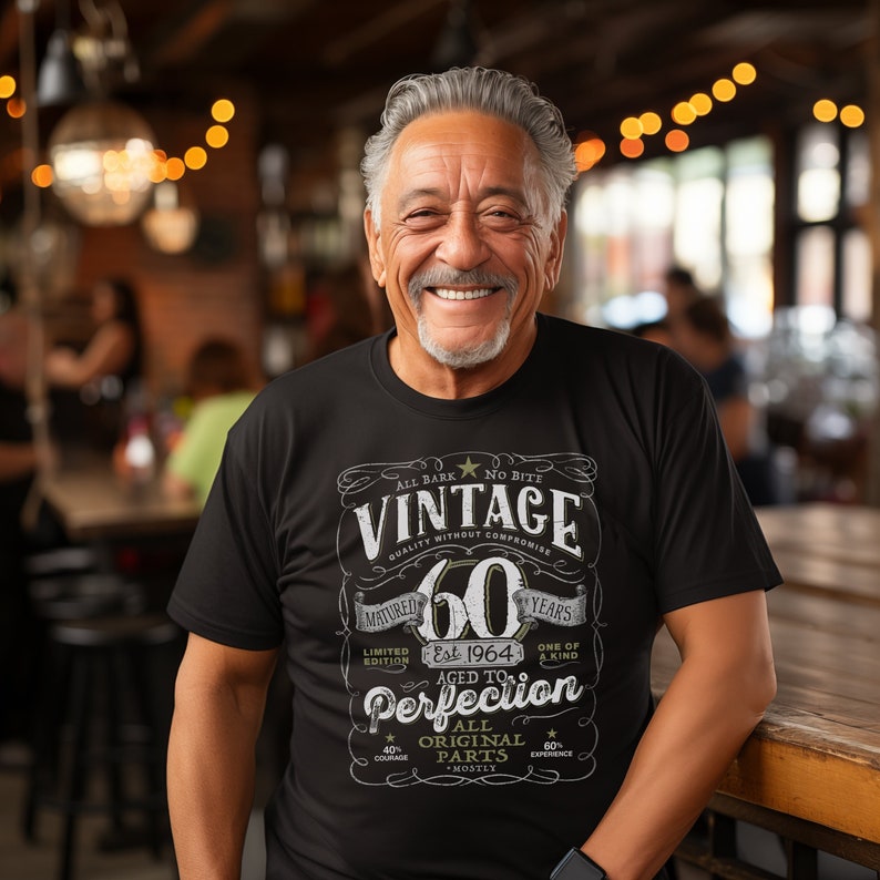 60th Birthday Gift For Men, 1964 Birthday Shirt, Vintage Aged To Perfection, Vintage 1964 Birthday Shirt for Dad, Original Parts V-60-1964 image 1