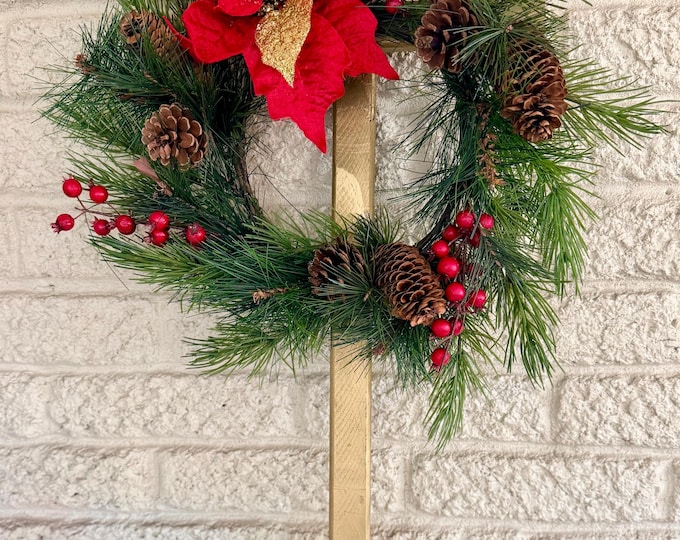 Featured listing image: Green Wreath on  Cemetery Cross, Christmas Grave Decoration 24”