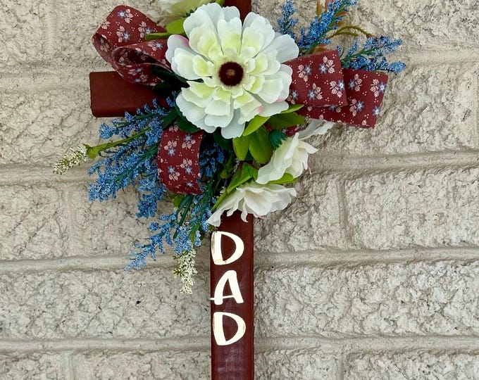 Featured listing image: Cemetery cross , grave decoration for Dad, Memorial Day flowers for grave at the cemetery
