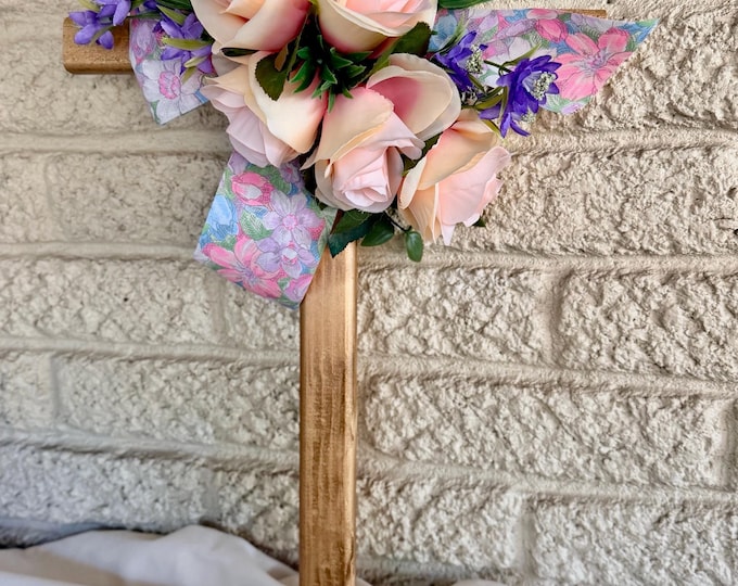 Featured listing image: Pink Roses Cemetery Cross, Grave Decoration , 18” large