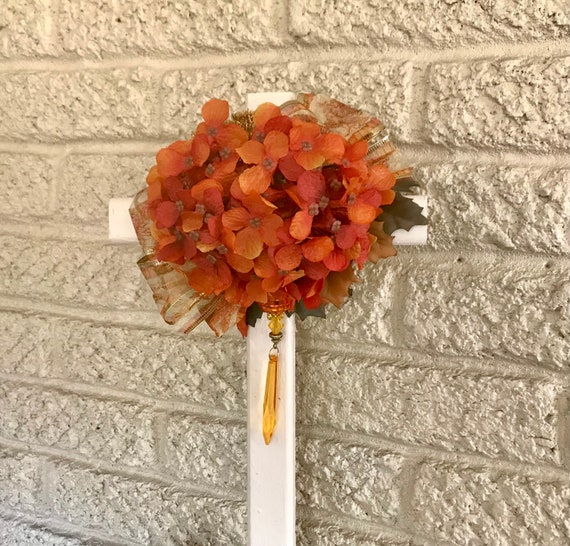 Fall cemetery cross, holiday grave decoration, autumn memorial stake, cemetery cross