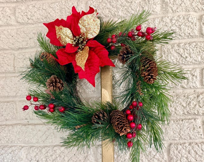 Featured listing image: Green Wreath on  Cemetery Cross, Christmas Grave Decoration 24 inch