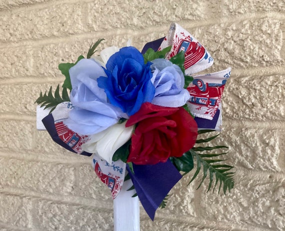 Cemetery flowers, cross for grave, grave memorial, memorial flowers, red white blue grave flowers