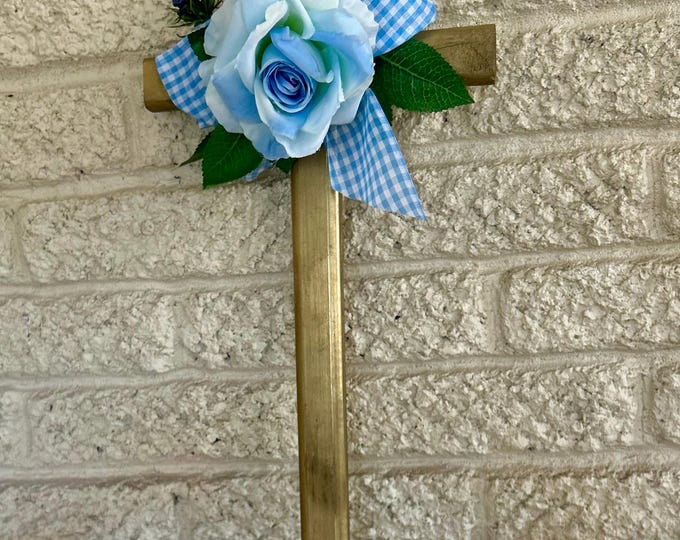 Featured listing image: Cemetery cross , Memorial Day flowers, grave decoration , memorial for grave at the cemetery