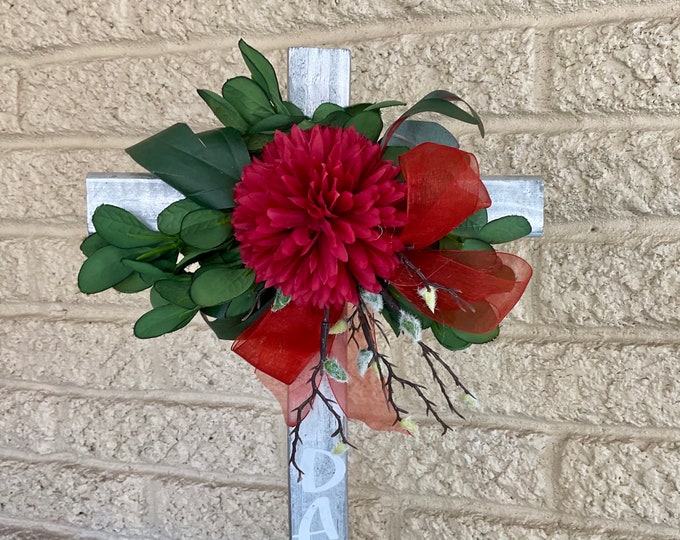 Featured listing image: Dad cemetery cross, cemetery decoration, memorial flowers for dad, cross memorial, grave decoration