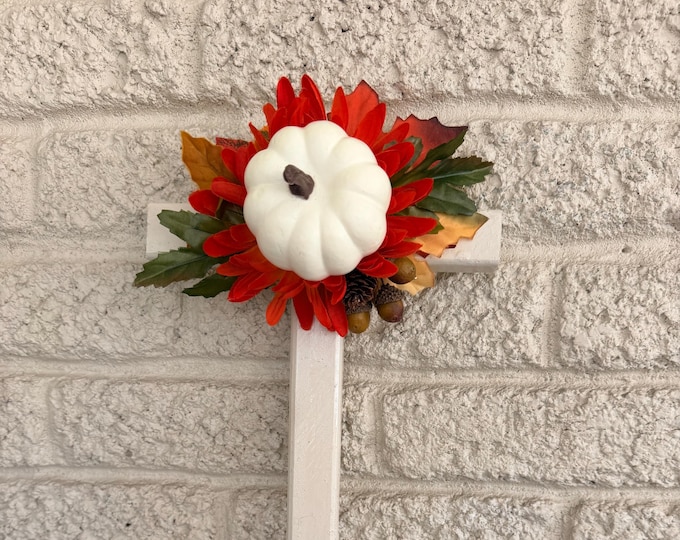 Featured listing image: Fall Cemetery Stake Grave Decoration, Autumn Floral Memorial Grave Arrangement 18”