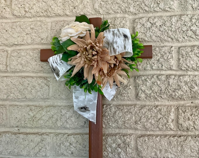 Featured listing image: Cemetery Cross Decoration, Floral Memorial Grave Arrangement