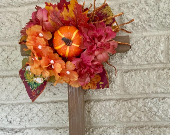 Featured listing image: Fall Cemetery Cross: Hand-Painted Rustic Pine Grave Decoration
