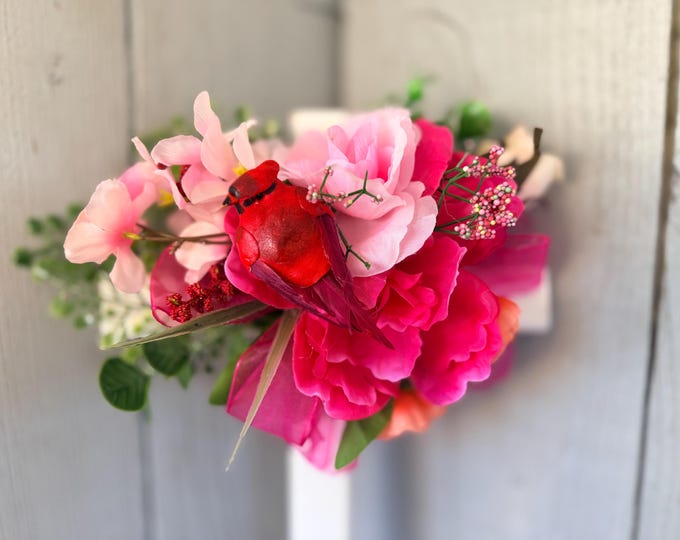Featured listing image: Pink Rose Cemetery Cross, Cardinal Memorial Flowers