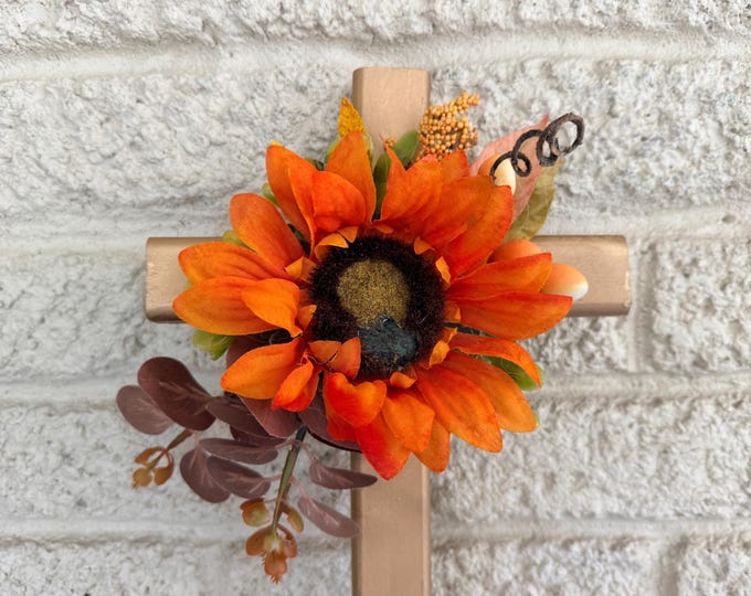 Featured listing image: Fall Cemetery Stake Grave Decoration, Autumn Floral Memorial Grave Arrangement 18”