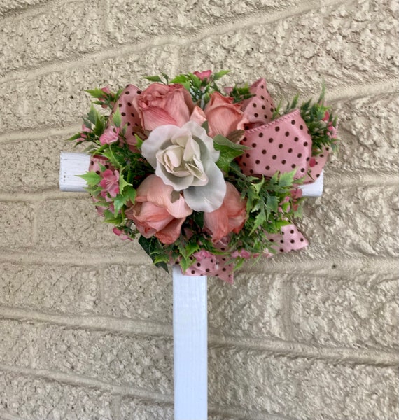 Cemetery cross for grave, grave memorial, roadside cross, grave flowers, decoration cemetery grave