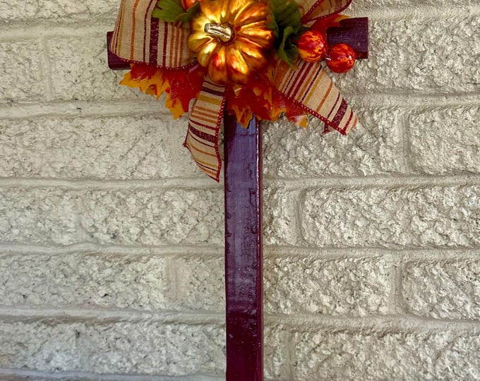 Featured listing image: fall cemetery cross, grave decoration for fall, memorial for grave, fall grave flowers decoration